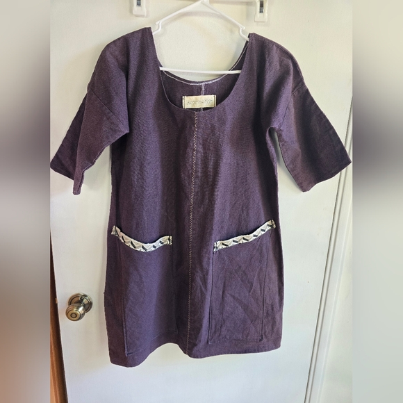 Arrow Dresses & Skirts - Arrowroot Purple Short Sleeve Dress with Patterned Pockets